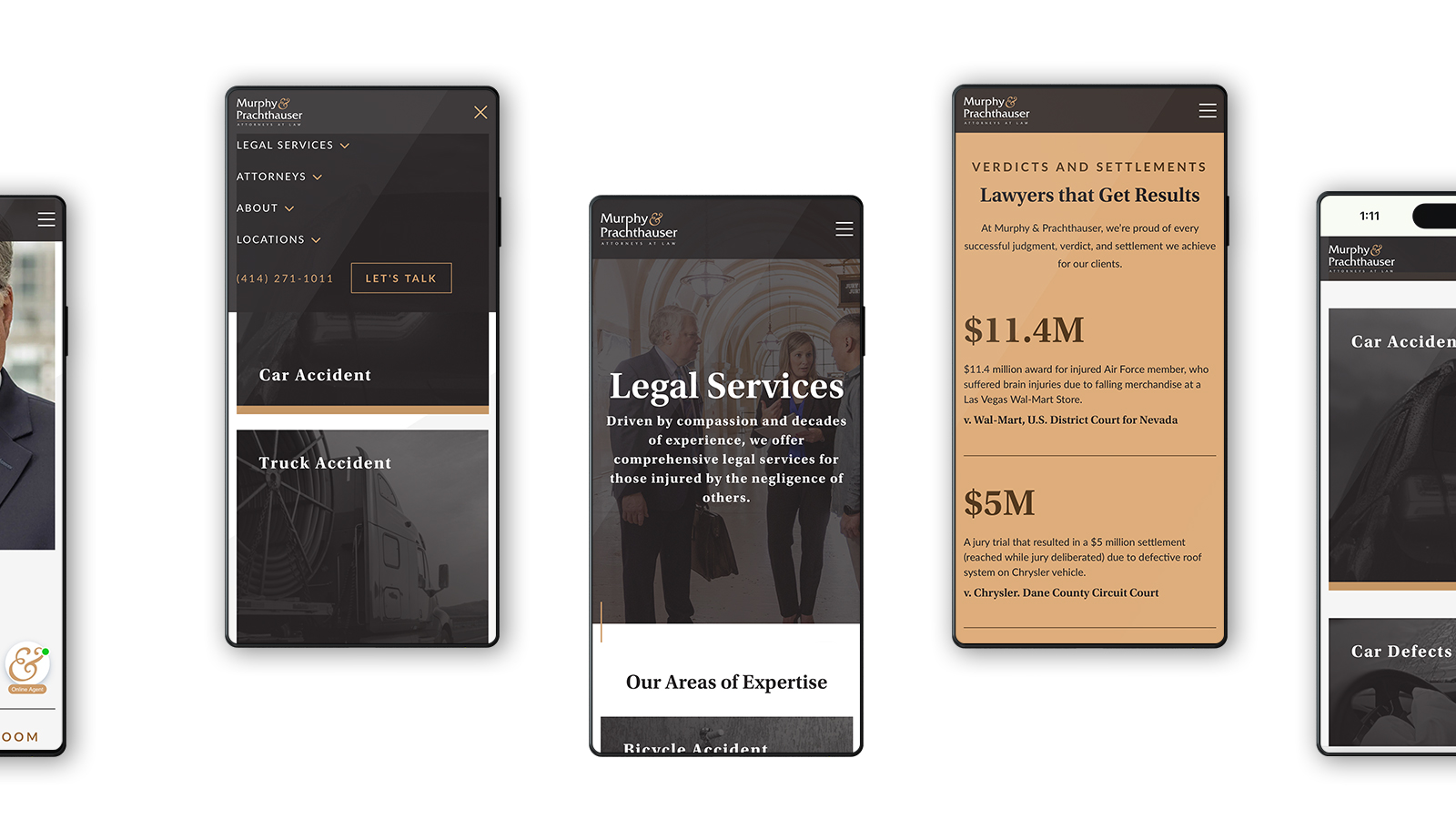 Multiple mockups showing the website redesign on smartphones